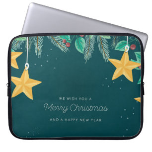 Capa Para Notebook Feliz Natal Verde e uma faixa de Feliz ano novo