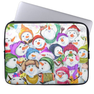 Capa Para Notebook Feliz Snowmans Bolsa de laptop de Natal Presente