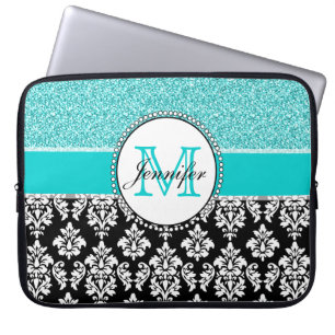 Capa Para Notebook Feminino, cerceta, brilha o damasco preto