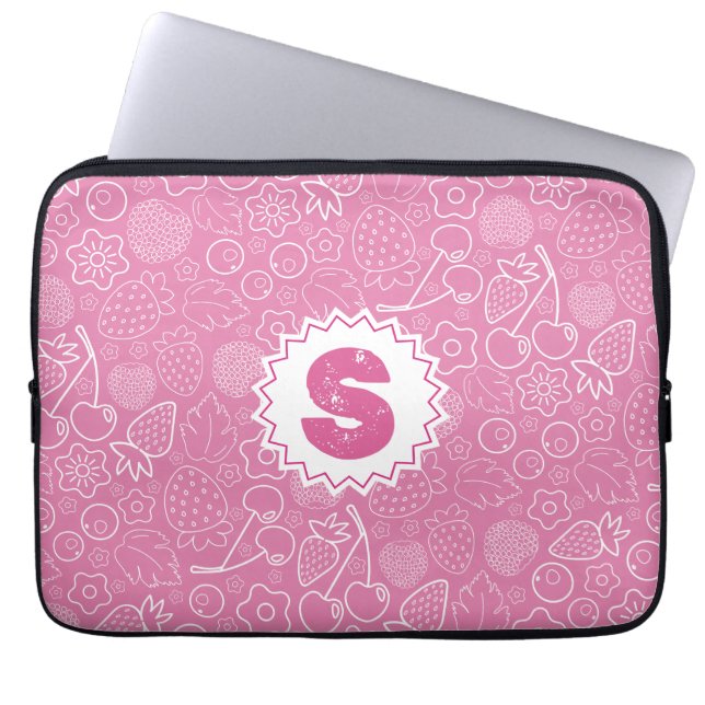 Capa Para Notebook Feminino Morango Cereja Rosa Moderno. (Frente)