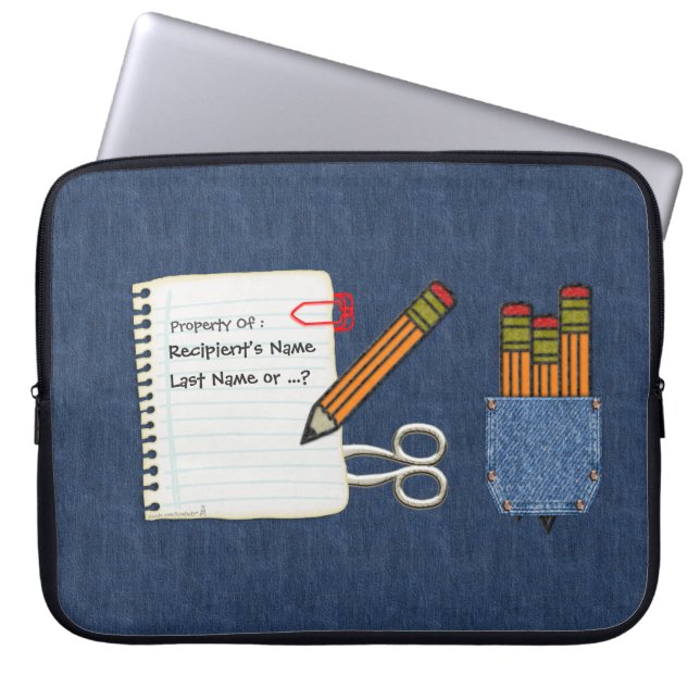 Capa Para Notebook Ferramentas Escolares na Denim Personalizadas (Frente)
