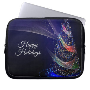 Capa Para Notebook Festa de Natal Árvore Colorida Marinho Azul Russo