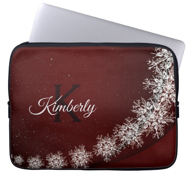 Capa Para Notebook Festa de Natal Crystal Snowflakes Red Rustic (Frente)