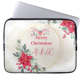 Capa Para Notebook Festa de Natal Floral Elegante de Rena