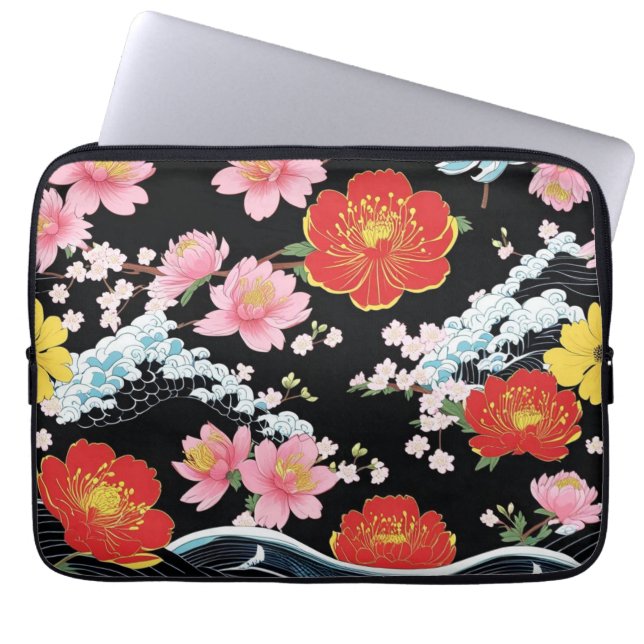 Capa Para Notebook Festa Japão Flores Sakura Seigaiha Moderna Retro (Frente)