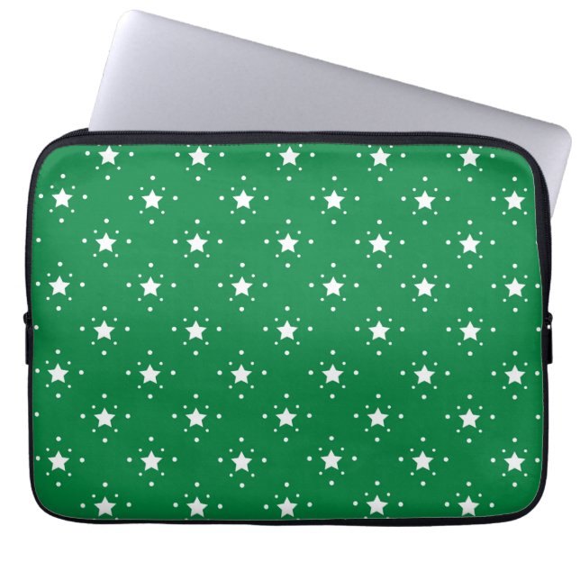 Capa Para Notebook Festive Green and White Stars Pattern (Frente)