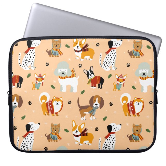 Capa Para Notebook Festive Winter Puppy Scarves (Frente)