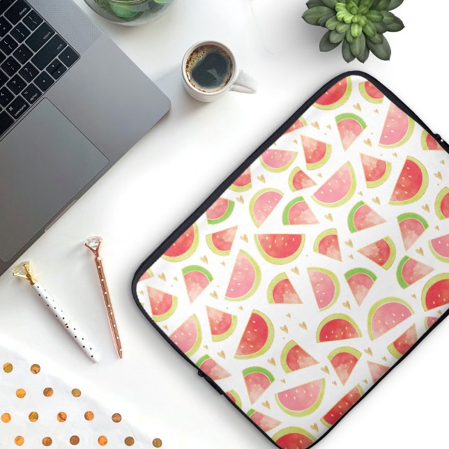 Capa Para Notebook Filas de Watermelon de Verão e Dourado padrão card (Watermelon Pattern Laptop Sleeve)