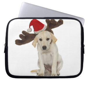 Capa Para Notebook Filhote de cachorro com papai noel chapéu e