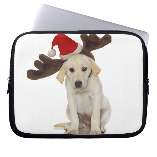 Capa Para Notebook Filhote de cachorro com papai noel chapéu e (Frente)