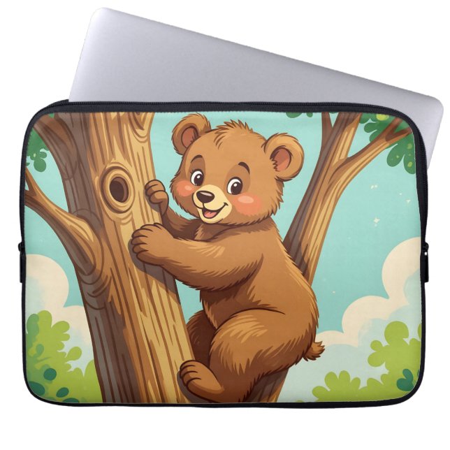 Capa Para Notebook Filhote de urso fofo subindo em uma árvore (Frente)