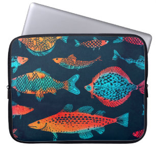 Capa Para Notebook Fissuras por aquarela: Azul Profundo sem costura