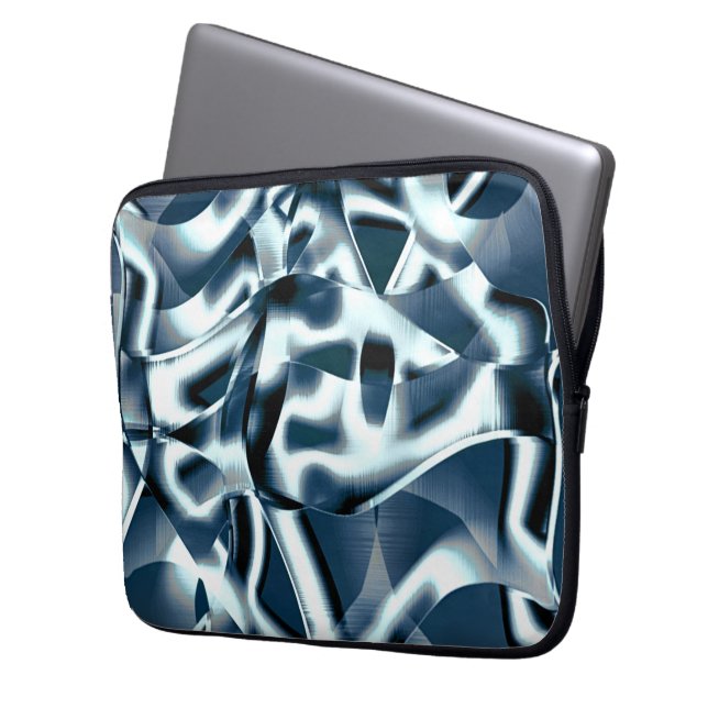 Capa Para Notebook Fitas curvas sobrepostas, tons cromados em azul (Frente Esquerda)