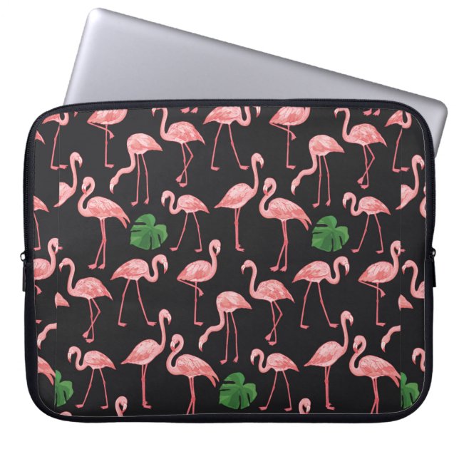 Capa Para Notebook flamingo com folhas de palma de monstera.  (Frente)