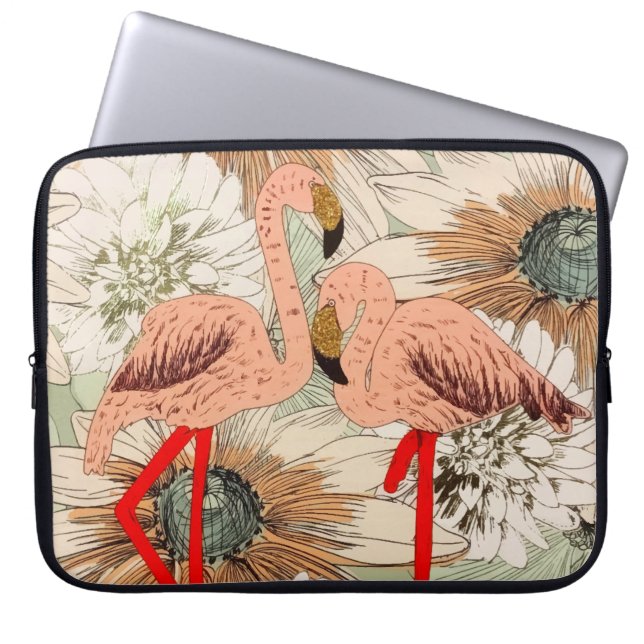 Capa Para Notebook Flamingo Pink Floral Folha Tropical Folha de Folha (Frente)