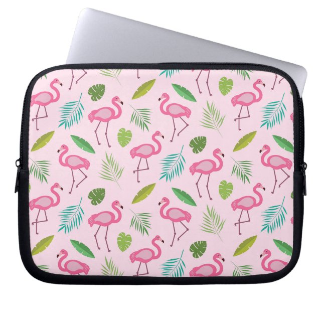 Capa Para Notebook Flamingo rosa com folhas tropicais (Frente)