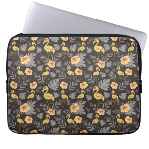 Capa Para Notebook Flamingo sem costura, com flores e folhas