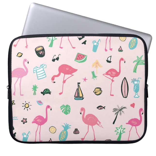 Capa Para Notebook Flamingo Summer: Padrão de Aves Vibrantes (Frente)