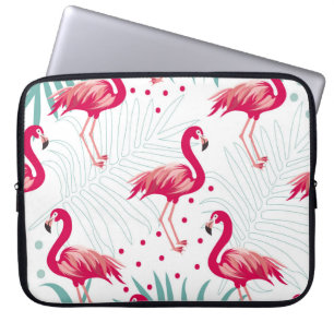 Capa Para Notebook Flamingo tropical e folhas, padrão de verão.