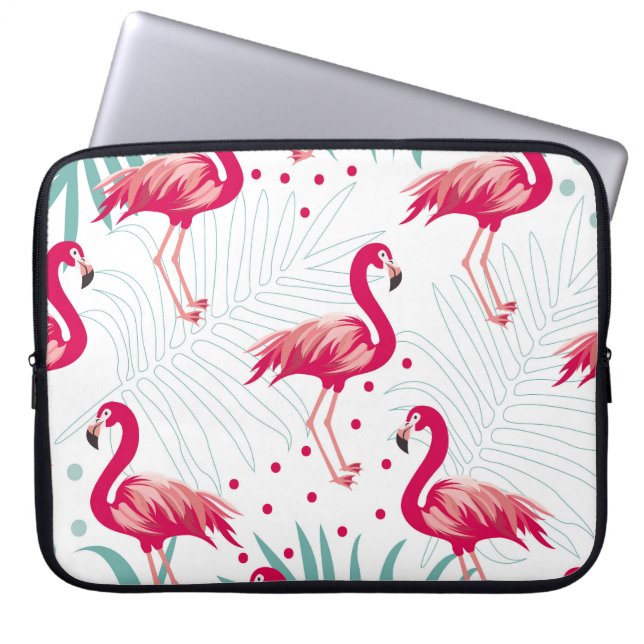 Capa Para Notebook Flamingo tropical e folhas, padrão de verão. (Frente)