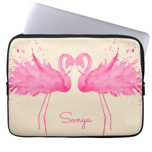 Capa Para Notebook Flamingos Bonitos Com Seu Nome (Frente)