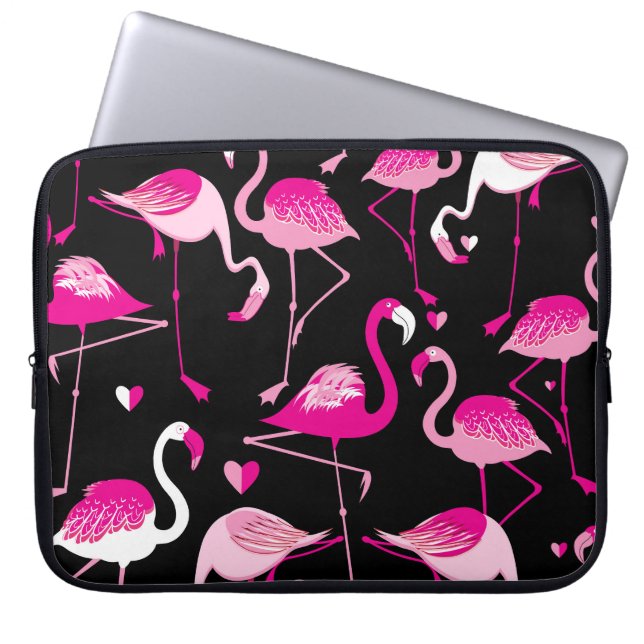 Capa Para Notebook flamingos cor-de-rosa, padrão sem costura escuro. (Frente)