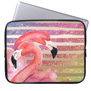Capa Para Notebook Flamingos de Cores Douradas