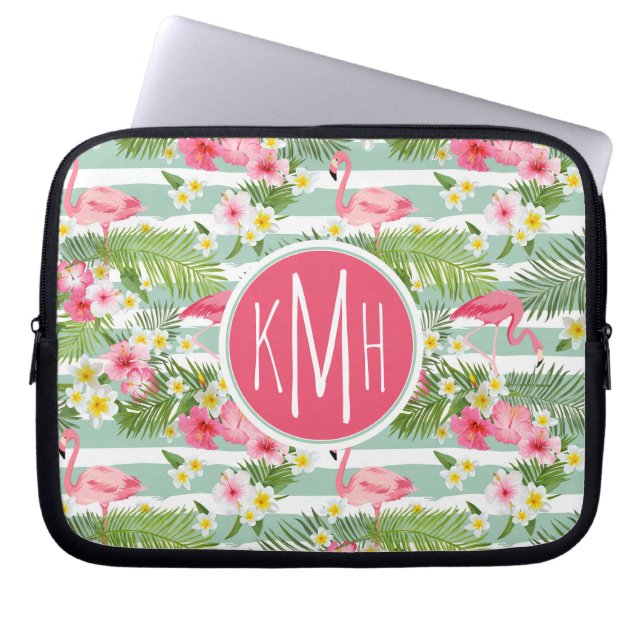 Capa Para Notebook Flamingos E Stripes| Monograma (Frente)