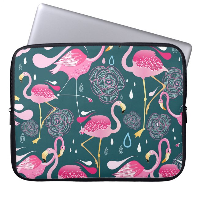 Capa Para Notebook Flamingos Fllowers: Gráfico Escuro Sem Costura. (Frente)