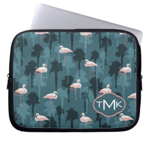 Capa Para Notebook Flamingos Pastel no monograma da cerceta  
