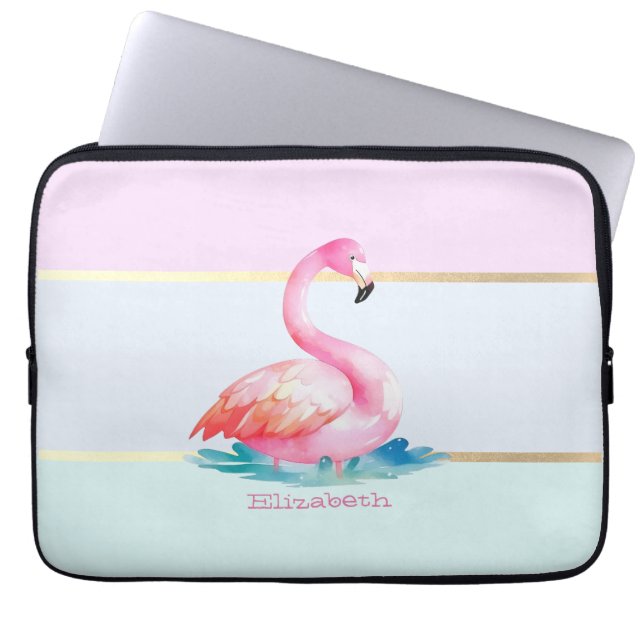 Capa Para Notebook Flamingos Rosa Listras Pastel Modernas (Frente)