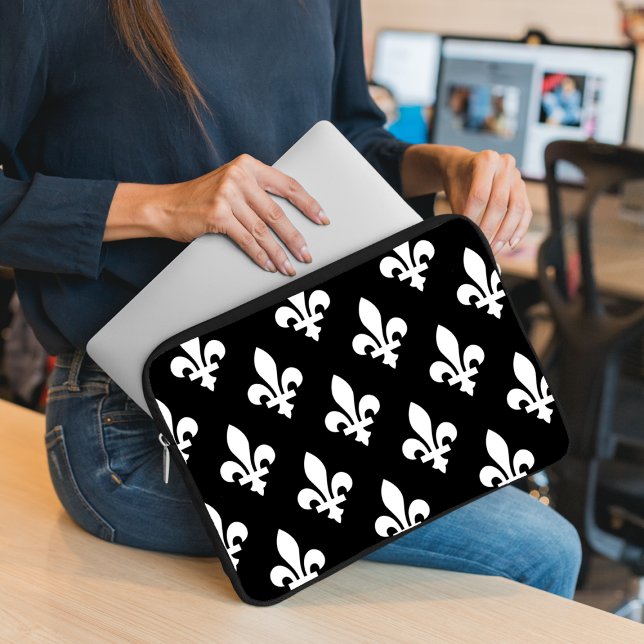 Capa Para Notebook Fleur de Lis Pattern, Royal French, branco a preto (Criador carregado)