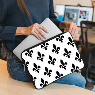 Capa Para Notebook Fleur de Lis Pattern, Royal French, preto em branc