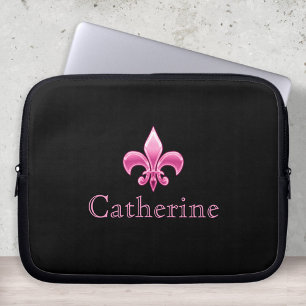 Capa Para Notebook Fleur De Lis, Preto e Rosa Personalizado