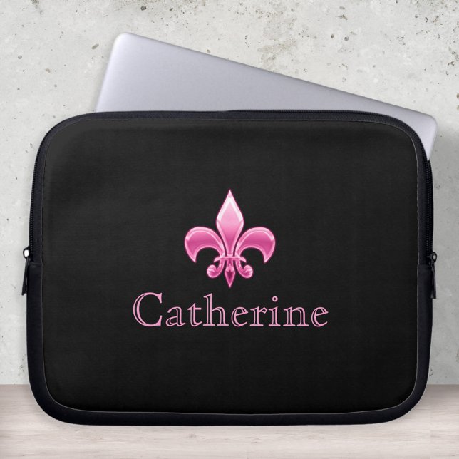 Capa Para Notebook Fleur De Lis, Preto e Rosa Personalizado (Criador carregado)