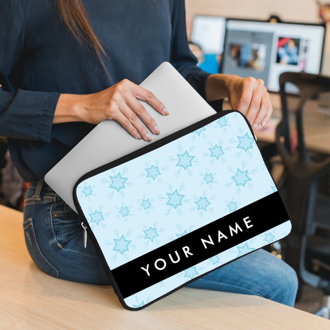 Capa Para Notebook Flocos de neve azuis, seu nome, Personalize (Criador carregado)