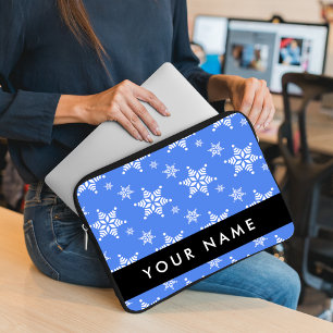 Capa Para Notebook Flocos de neve brancos, azuis, seu nome, personali