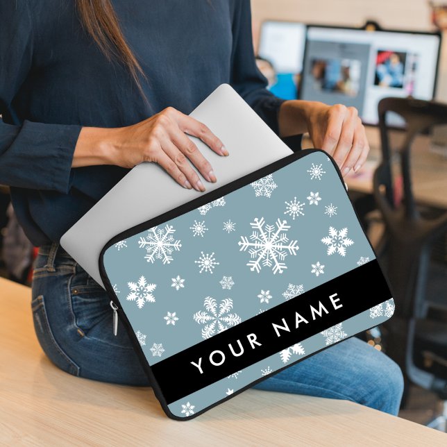 Capa Para Notebook Flocos de neve brancos, Cinzas, seu nome, Personal (Criador carregado)