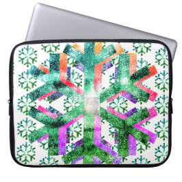 Capa Para Notebook Flocos de Neve Rosa, Roxo + Verde em Bolsa de Elet