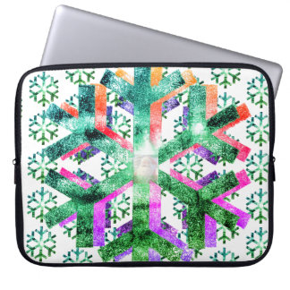Capa Para Notebook Flocos de Neve Rosa, Roxo + Verde em Bolsa de Elet