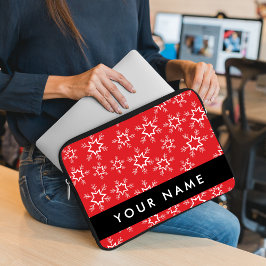 Capa Para Notebook Flocos de neve vermelhos e brancos, seu nome, pers