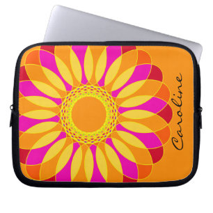 Capa Para Notebook Flor alaranjada & amarela retro na laranja