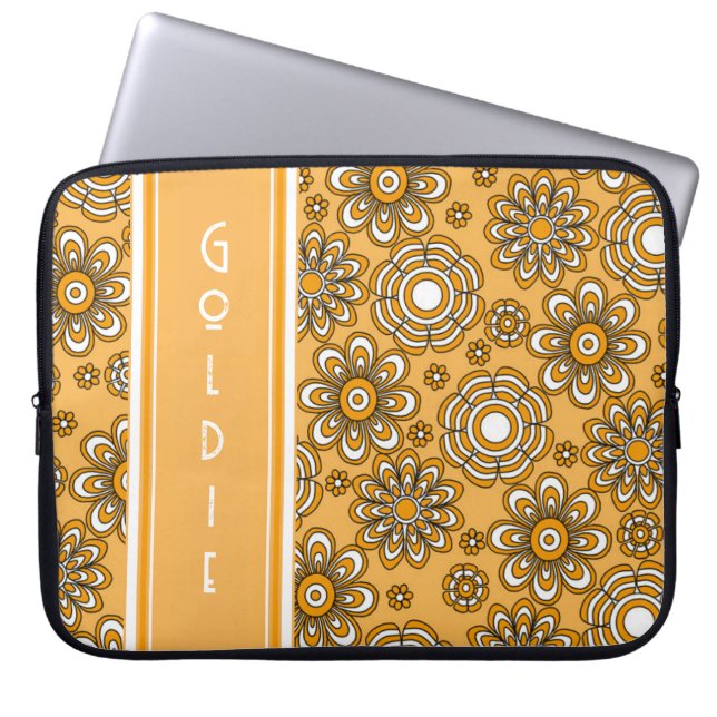 Capa Para Notebook Flor Amarela Mostarda Retro 1970  (Frente)
