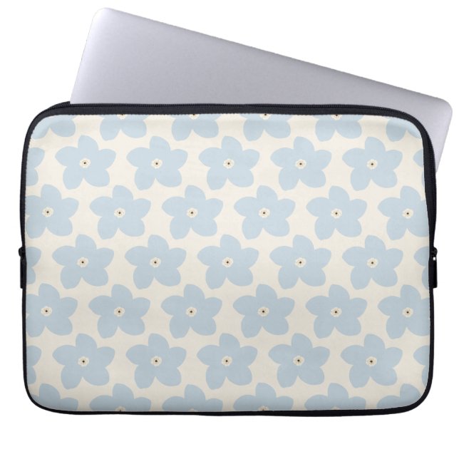 Capa Para Notebook Flor Azul Claro e Creme Retro (Frente)