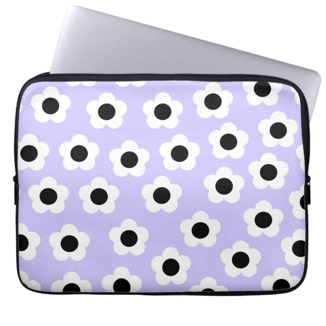 Capa Para Notebook Flor branco e preto com fundo azul (Frente)