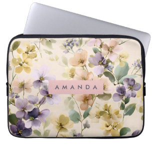 Capa Para Notebook Flor de Aquarela Personalizada Pastel Whimsical