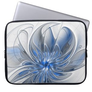 Capa Para Notebook Flor de Arte Fracionada com Cinza Azul abstrato