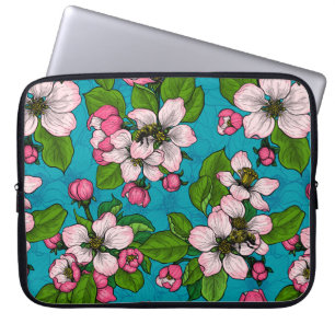 Capa Para Notebook Flor de maçã em turquesa