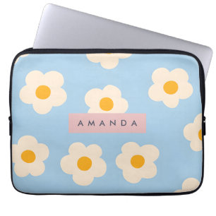 Capa Para Notebook Flor de Margarida Azul Retro Pastel Personalizada