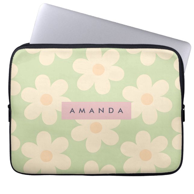 Capa Para Notebook Flor de Margarida Retro Verde Menta Macia Personal (Frente)